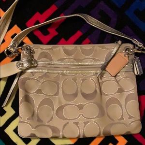 Coach tan and brown monogram shoulder/crossbody